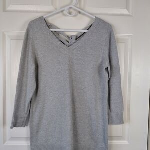 Talbots Gray silver metallic Pima Cotton Sweater Size S Slightly oversized